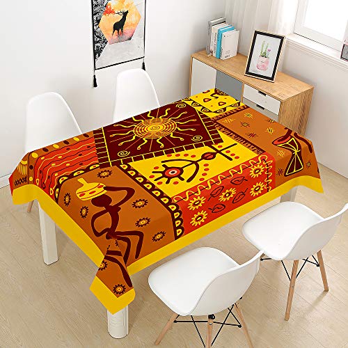 Oduo Tischdecke Wasserdicht Polyester Rechteckig, 3D Tribal Art Muster Tischdecke Abwaschbar Pflegeleicht Fleckschutz Indoor Küche Outdoor Garten Deko (Afrikanische Nation,100x140cm) von Oduo