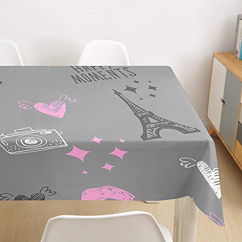 Oduo Tischdecke Wasserdicht Polyester Rechteckig, Eiffelturm Bedruckte Tischdecke Pflegeleicht Fleckschutz Ölfest Abwaschbar Garten Deko Farbe & Größe Wählbar (Graue Mode,90x90cm) von Oduo