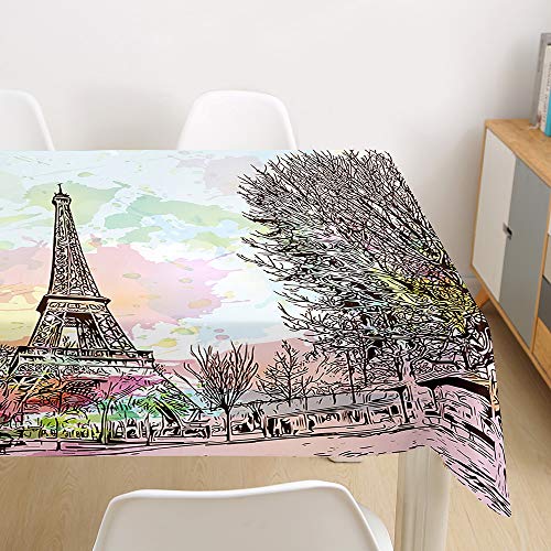 Oduo Tischdecke Wasserdicht Polyester Rechteckig, Eiffelturm Bedruckte Tischdecke Pflegeleicht Fleckschutz Ölfest Abwaschbar Garten Deko Farbe & Größe Wählbar (Paris im Frühjahr,140x140cm) von Oduo