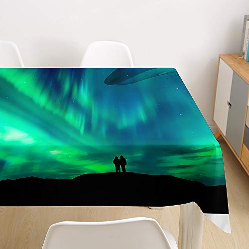 Oduo Tischdecke Wasserdicht Polyester Rechteckig, Tischdecke mit Arktis Antarktis Aurora Druck Pflegeleicht Fleckschutz Ölfest Abwaschbar Outdoor Garten Deko (Grün,140x140cm) von Oduo