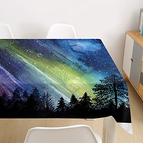 Oduo Tischdecke Wasserdicht Polyester Rechteckig, Tischdecke mit Arktis Antarktis Aurora Druck Pflegeleicht Fleckschutz Ölfest Abwaschbar Outdoor Garten Deko (Sternenlicht,140x200cm) von Oduo