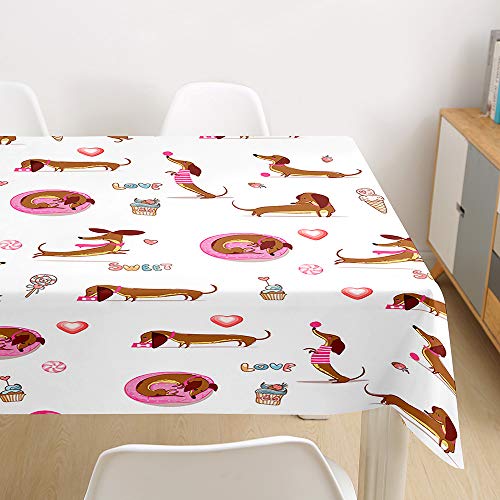 Oduo Tischdecke Wasserdicht Polyester Rechteckig, Tischdecke mit Hundedruck Pflegeleicht Fleckschutz Ölfest Abwaschbar Outdoor Garten Deko Farbe & Größe Wählbar (Schatz Dackel,100x140cm) von Oduo