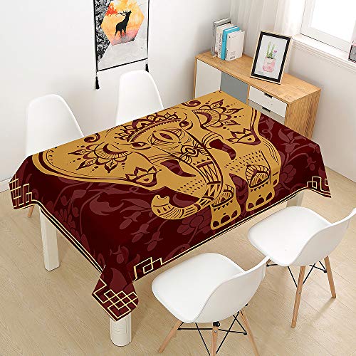 Oduo Tischdecke Wasserdicht Polyester Rechteckig, Tischdecke mit Indischer Elefantendruck Pflegeleicht Fleckschutz Ölfest Abwaschbar Outdoor Garten Deko (Gelber roter Elefant,140x180cm) von Oduo