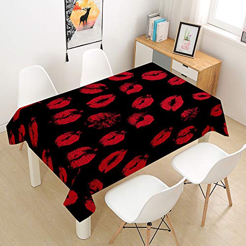 Oduo Tischdecke Wasserdicht Polyester Rechteckig, Valentinstag Bedruckte Tischdecke Pflegeleicht Fleckschutz Ölfest Abwaschbar Garten Deko Farbe & Größe Wählbar (Roter Lippenabdruck,100x140cm) von Oduo