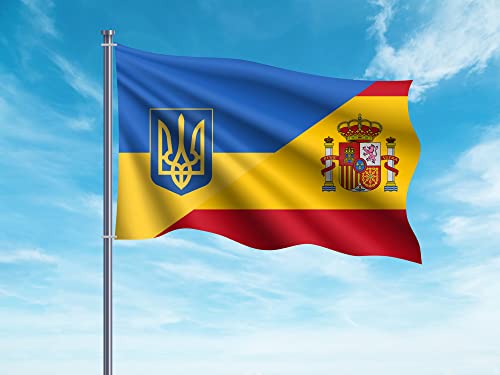 Oedim, inkl. 2 Metallösen, wasserdicht, aus Stoff Flagge der Ukraine und Spanien mit Wappen, 150 x 85 cm, Farben, Amarillo, Azul y Rojo von Oedim
