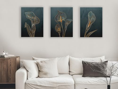 Oedim 3er-Pack Goldene Calila-Blumen, 30 x 40 cm, PVC 5 mm, Wanddekoration, elegant und leicht von Oedim
