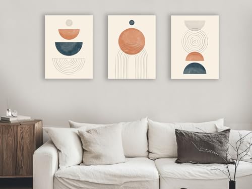 Oedim Set mit 3 Gemälden, abstrakte Kugel, braun und blau, 40 x 50 cm, vorgefertigte Leinwand, Wanddekoration, elegant und leicht von Oedim