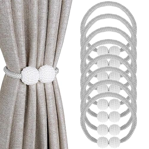 Oenothera 6 Stücke Vorhang Raffhalter, Magnetische Vorhang Raffhalter mit Perlen, Vorhang Seil Schnallen für Zuhause, Büro, Hotel Fenster Dekoration（Grau） von Oenothera