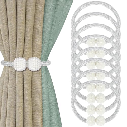 Oenothera 6 Stücke Vorhang Raffhalter, Magnetische Vorhang Raffhalter mit Perlen, Vorhang Seil Schnallen für Zuhause, Büro, Hotel Fenster Dekoration（Weiß） von Oenothera