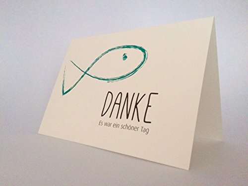 10 Hochwertige Danksagungskarten Doppelkarte -Klappkarte „Danke“ Konfirmation "Fisch" C6 mit farbigem Umschlag von Oermann