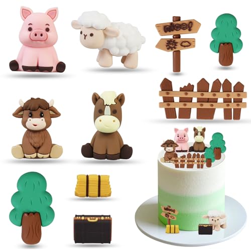 10 Stück Bauernhoftier-Kuchendekorationsset, 3D-Farm-Tier-Kuchendekoration mit Schwein, Schaf, Pferden, Yak-Zaun, Bäumen, Tier, Happy Birthday, Kuchendekoration für Kinder, Babyparty, Geburtstagsparty 10 Stück Bauernhoftier-Kuchendekorationsset, 3D-Farm-Tier-Kuchendekoration mit Schwein, Schaf, Pferden, Yak-Zaun, Bäumen, Tier, Happy Birthday, Kuchendekoration für Kinder, Babyparty, Geburtstagsparty von Oerphh