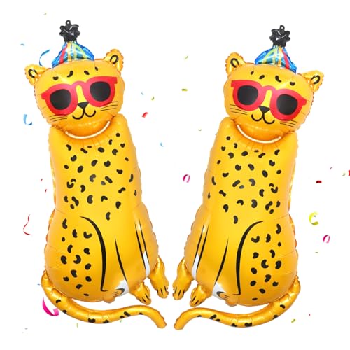2 Stück Tier Leopard Luftballons Folienballon,XXL Leopard Folienballon Geburtstag Tiere,Gepard Geburtstag Party Deko Luftballons für Kindergeburtstag,Dschungel Deko Geburtstag,Tierballons Theme Party von Oerphh