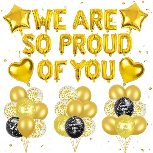 45 Stück "We Are So Proud Of You"-Dekorationen, Goldfolienballons, Glückwünsche, Banner, Abschlussballons oder Abschlussfeier oder Abschlussfeier 45 Stück "We Are So Proud Of You"-Dekorationen, Goldfolienballons, Glückwünsche, Banner, Abschlussballons oder Abschlussfeier oder Abschlussfeier von Oerphh