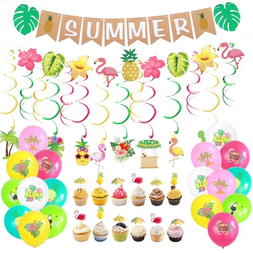 46-teiliges hawaiianisches tropisches Party-Dekorationsset – Luau-Themen-Luftballons, Banner, Wirbel-Hängedekorationen, Kuchendekorationen für Sommer, Strand, Geburtstag, Pool-Party, Aloha-Feiern 46-teiliges hawaiianisches tropisches Party-Dekorationsset – Luau-Themen-Luftballons, Banner, Wirbel-Hängedekorationen, Kuchendekorationen für Sommer, Strand, Geburtstag, Pool-Party, Aloha-Feiern von Oerphh