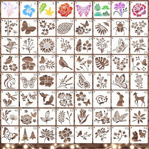 64 Stück Malerei Schablonen Set, Blume Blätter Vogel Zeichnung Malschablonen Tiermalerei Schablone, Kleine Schablonen für kinder Scrapbooking Möbel Deko Wand Fliesen 64 Stück Malerei Schablonen Set, Blume Blätter Vogel Zeichnung Malschablonen Tiermalerei Schablone, Kleine Schablonen für kinder Scrapbooking Möbel Deko Wand Fliesen von Oerphh
