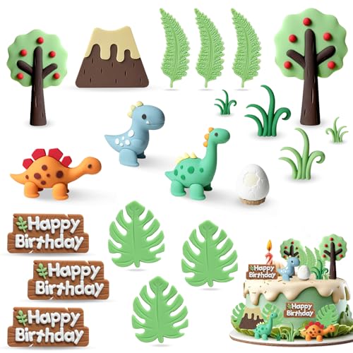 Dinosaurier-Geburtstagskuchenaufsätze, Dekorationen, 3D-Dinosaurier-Kuchendekorationen mit Ei-Blätter-Baum, Happy Birthday-Schild, Dino-Kuchenaufsätze für Babyparty, Jungen, Mädchen, Motto-Party, 20 Dinosaurier-Geburtstagskuchenaufsätze, Dekorationen, 3D-Dinosaurier-Kuchendekorationen mit Ei-Blätter-Baum, Happy Birthday-Schild, Dino-Kuchenaufsätze für Babyparty, Jungen, Mädchen, Motto-Party, 20 von Oerphh