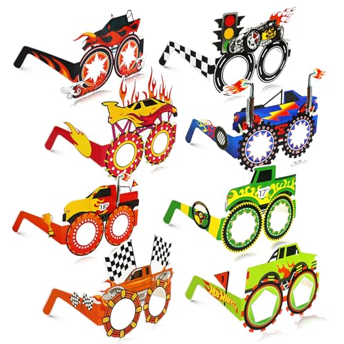 Oerphh 16 Stück Monster Truck Papierbrillen,Lustige Partybrillen für Kinder, Mitgebsel, Fotobox Requisiten, Party Deko, Geburtstagszubehör, Truck-Themenparty für Jungen & Mädchen von Oerphh