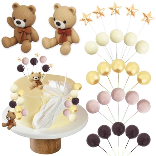 Tortenaufsätze, niedliche Bären-Kuchendekoration mit beigebraunen Kugeln, Stern-Kuchenaufsatz, Teddybär-Dekoration für Geburtstag, Babyparty, Party, Hochzeit, 27 Stück Tortenaufsätze, niedliche Bären-Kuchendekoration mit beigebraunen Kugeln, Stern-Kuchenaufsatz, Teddybär-Dekoration für Geburtstag, Babyparty, Party, Hochzeit, 27 Stück von Oerphh