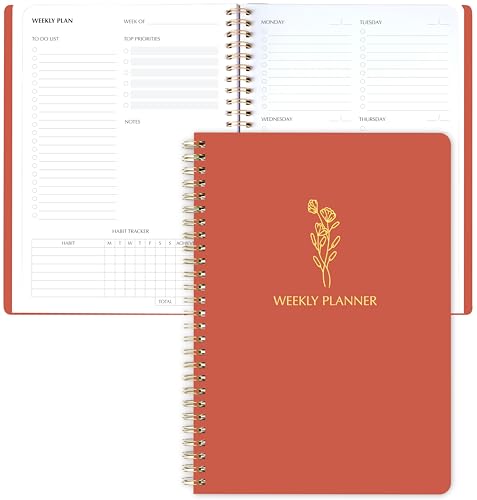 Einfacher Wochenplaner, undatiert & To-Do-Listen-Notizbuch mit Gewohnheiten-Tracker, 16,5 x 23,5 cm, 60 Blatt, Terrakotta, spiralförmiger Wochenplaner, Notizblock für Arbeits- und Lebensaufgaben, Einfacher Wochenplaner, undatiert & To-Do-Listen-Notizbuch mit Gewohnheiten-Tracker, 16,5 x 23,5 cm, 60 Blatt, Terrakotta, spiralförmiger Wochenplaner, Notizblock für Arbeits- und Lebensaufgaben, von Of a Happy Kind