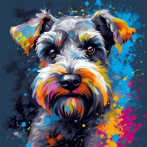 5D Diamond Painting Kits Gebratenes Haar Schnauzer Hund 2 Runde Vollbohrer Kunst Diamant Malerei Kit DIY Diamant Malerei Geeignet für Zuhause Erwachsene Kinderzimmer Wanddekoration von OfFsum