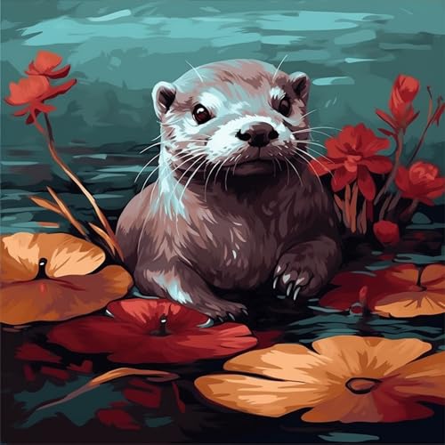 OfFsum Diamond Painting Smiling Otter Flowers 3 Kit for a Adults Full Drill Paint with Diamond Art DIY Scenery Painting by Number Kits Art Wall Home Decor von OfFsum