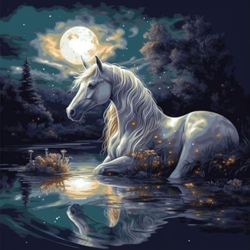 OfFsum Malen nach Zahlen Glitzer Einhorn Big Moon 2 Kits für Anfänger Erwachsene DIY Kunst Dekor Handgemalt Malen nach Zahlen Kreatives Geschenk Heimdekoration 40,6 x 50,8 cm Rahmenlos von OfFsum