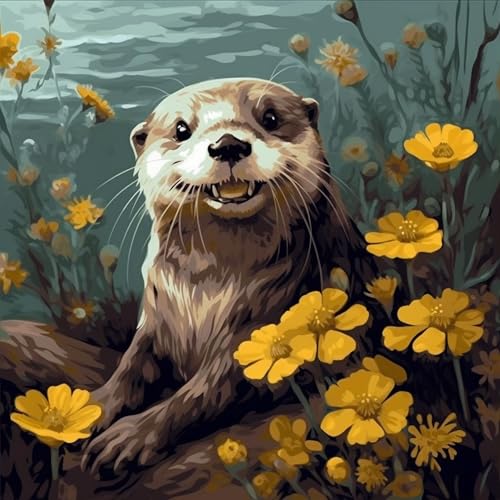 OfFsum Malen nach Zahlen für Erwachsene und Kinder, DIY-Malset mit 40 x 50 cm vorgedruckten, strukturierten Kunstleinwand-Acrylfarben und 3 Pinseln, ideal für Anfänger, lächelnder Otter, goldener OfFsum Malen nach Zahlen für Erwachsene und Kinder, DIY-Malset mit 40 x 50 cm vorgedruckten, strukturierten Kunstleinwand-Acrylfarben und 3 Pinseln, ideal für Anfänger, lächelnder Otter, goldener von OfFsum