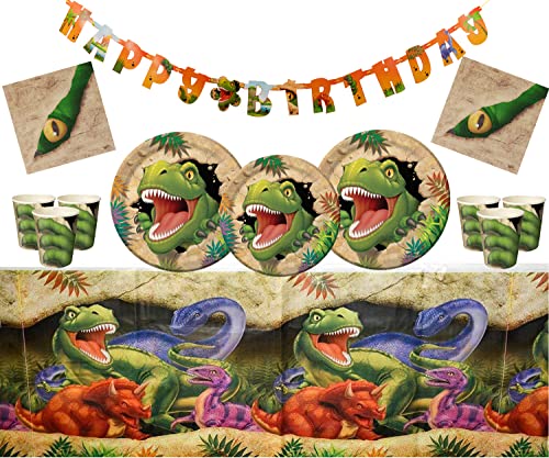 Dinosaurier Party liefert Dino Blast Alles Gute zum Geburtstag Feiern 16 Gäste - Dinosaurier Geschirr Gedruckte Dino Teller Tasse Serviette Tischdecke von Offer Shop
