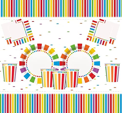Regenbogen-Geburtstagsparty-Dekorationszubehör für Kindergeburtstagsfeier Regenbogenfarbene Teller, Tassen, Servietten und Einweg-Partygeschirr-Set für 16 Gäste von Offer Shop