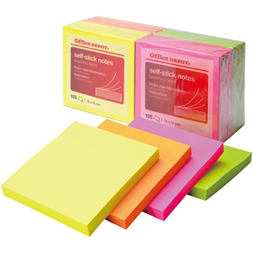 Office Depot Sticky Notes 76x76mm 4-Farben-Sortiment, Einzelgerät von Office Depot