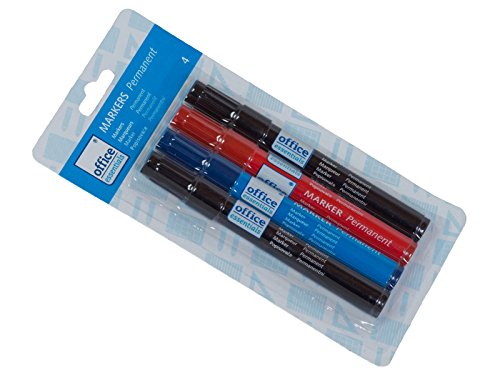 Markierstifte 4er Set schwarz / blau / rot - Permanent Marker von Office Essentials