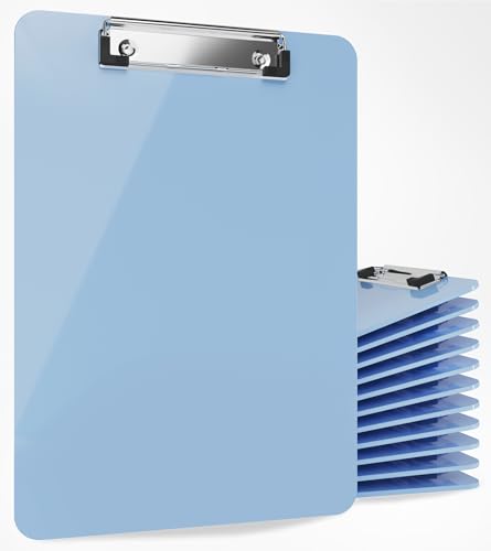 Hellblaues Kunststoff-Klemmbrett mit niedrigem Profil-Clip (12 Stück) – Klemmbrett in Briefgröße Blau mit flachem Clip, A4-Größe, Acryl-Klemmbrett für Jungen und Mädchen, niedliches College- und von Office Solutions Direct