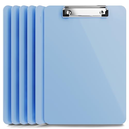 Hellblaues Kunststoff-Klemmbrett mit niedrigem Profil-Clip (6 Stück) – Klemmbrett in Briefgröße, blau mit flachem Clip, A4-Größe, Acryl-Klemmbrett für Jungen und Mädchen, niedliches College- und von Office Solutions Direct