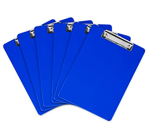 Kunststoff-Klemmbrett mit Metallclip | Plastik-Clipboard-Set nach Blau | Stabile Schreibunterlage mit Metallclip für 100 Blatt Papier | Transparente Acryl-Klemmbrettmappe | 6 Stück von Office Solutions Direct