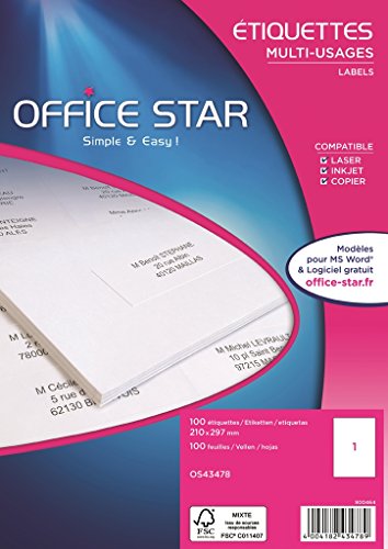 OFFICE STAR Boite de 100 étiquettes multi-usage blanches 210X297mm OS43478 von Office Star