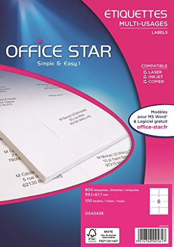 Office Star Mehrzweck-Etiketten, 99,1°x°67,7°mm, Weiß, 800 Stück von Avery