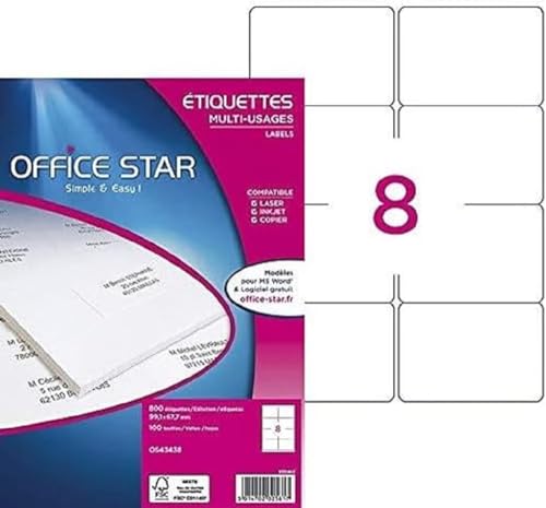 Office Star Mehrzweck-Etiketten, 99,1°x°67,7°mm, Weiß, 800 Stück von Office Star Products