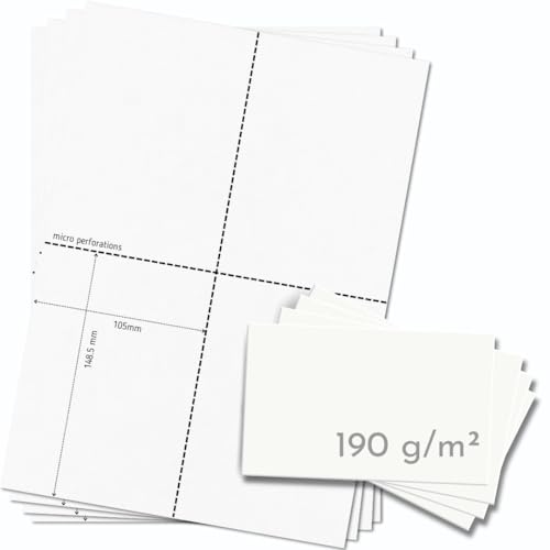 OfficeGear A6-Postkarten [30 Blatt, 120 Stück] – Perforierte, bedruckbare Karten für Lernen, Flyer, Menü, Notizen – 105 × 148 mm – Weiß, A4, 190 g/m² – inkl. Designvorlage von OfficeGear