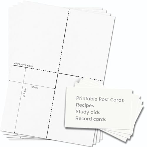 OfficeGear A6 perforierte bedruckbare Postkarte (120 Stück), Lernkarten, Revisions-Index, Nachfüllkarte, Menükarten, 10,4 x 14,7 cm, 4 Karten pro weißem A4-Blatt, 150 g/m², 30 Blatt, 120 Karten von OfficeGear