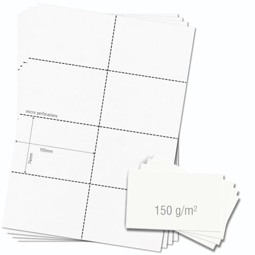 OfficeGear A7-Karten, 8-fach [25 Blatt – 200 Stück] – Perforierte, bedruckbare Karteikarten für Aufzeichnungen, Studium, Wiederholung – 74 × 105 mm – Weiß, A4, 150 g/m² – inkl. Designvorlage von OfficeGear