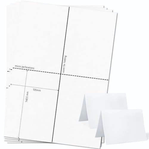 OfficeGear Große (A6 Größe) Zeltkarten Tischkarten - 50 Stück 190gsm perforiert gepunktet bedruckbar Namenskarten für Hotels Restaurants Konferenzveranstaltungen - 105 mm x 148,5 mm wenn gefaltet von OfficeGear