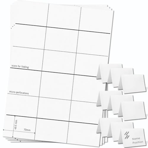 OfficeGear extra kleine Klappkarten, 9-fach [55 Blatt – 495 Stück] – 49,5 × 70 mm – Bedruckbare Tischaufsteller aus 170 g/m² Karton – für Hochzeiten, Events, Konferenzen – inkl. Designvorlage von OfficeGear