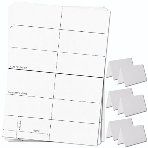 OfficeGear kleine Klappkarten, 6-fach [25 Blatt – 150 Stück] – 49,5 × 105 mm – Bedruckbare Tischaufsteller aus 170 g/m² Karton – für Hochzeiten, Hotels, Konferenzen, Events – inkl. Designvorlage von OfficeGear