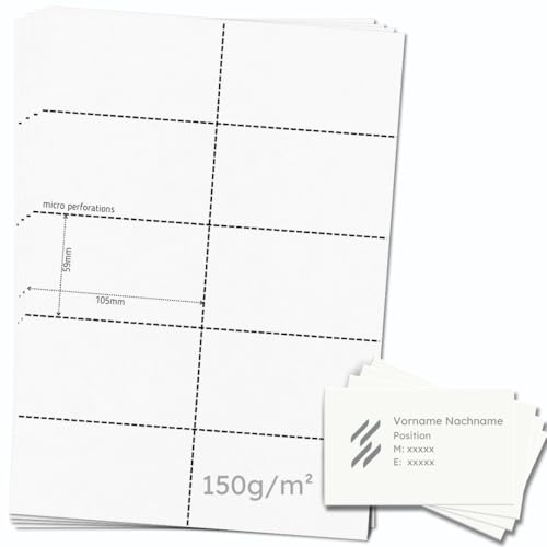 OfficeGear bedruckbare Visitenkarten, 10-fach [55 Blatt – 550 Stück] – Perforierte, individuell gestaltbare Firmen- und Namenskarten – 59 × 105 mm – Weiß, 150 g/m² – inkl. Designvorlage von OfficeGear