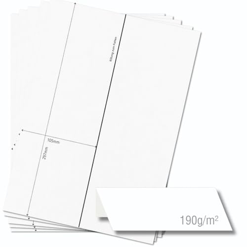 OfficeGear extra breite Klappkarten, 1-fach [55 Blatt – 55 Stück] – 105 × 297 mm – Bedruckbare Tischaufsteller aus 190 g/m² Karton – für Hotels, Hochzeiten, Konferenzen, Events – inkl. Designvorlage von OfficeGear