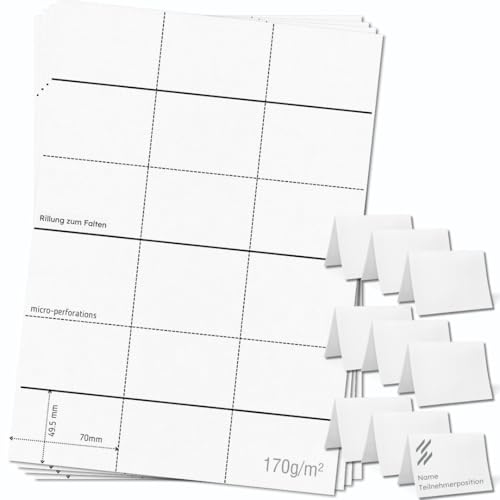 OfficeGear extra kleine Klappkarten, 9-fach [25 Blatt – 225 Stück] – 49,5 × 70 mm – Bedruckbare Tischaufsteller aus 170 g/m² Karton – für Hochzeiten, Events, Konferenzen – inkl. Designvorlage von OfficeGear