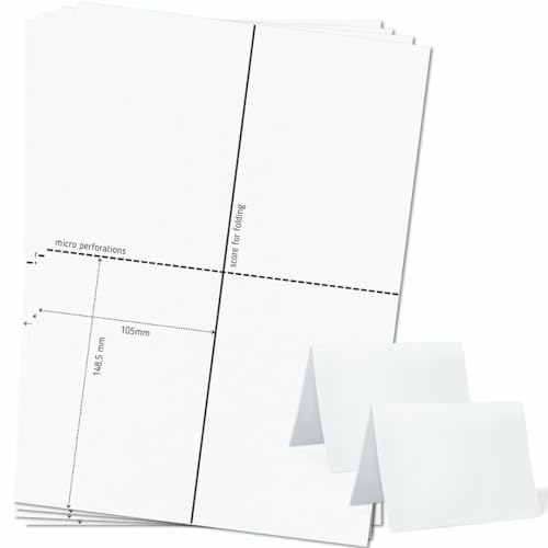 OfficeGear große A6-Klappkarten, 2-fach [25 Blatt – 50 Stück] – 105 × 148,5 mm – Bedruckbare Tischaufsteller aus 190 g/m² Karton – für Hotels, Gastronomie, Konferenzen, Events – inkl. Designvorlage von OfficeGear