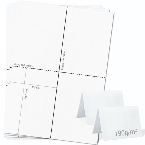 OfficeGear große A6-Klappkarten, 2-fach [50 Blatt – 100 Stück] – 105 × 148,5 mm – Bedruckbare Tischaufsteller aus 190 g/m² Karton – für Hotels, Gastronomie, Konferenzen, Events – inkl. Designvorlage von OfficeGear