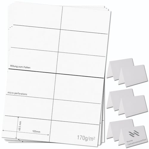 OfficeGear kleine Klappkarten, 6-fach [55 Blatt – 330 Stück] – 49,5 × 105 mm – Bedruckbare Tischaufsteller aus 170 g/m² Karton – für Hochzeiten, Hotels, Konferenzen, Events – inkl. Designvorlage von OfficeGear