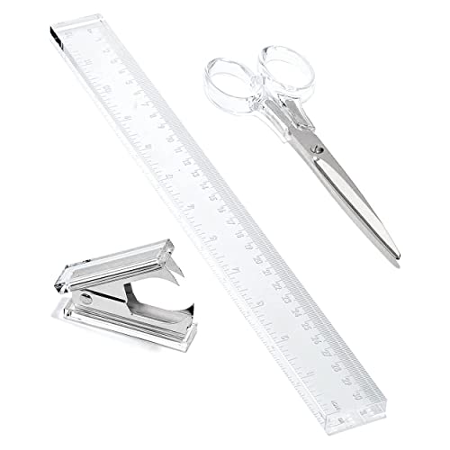 OfficeGoods Acryl-Schreibtischzubehör-Set – 30,5 cm Lineal, 16,5 cm Schere und Heftgerät-Entferner. silber OfficeGoods Acryl-Schreibtischzubehör-Set – 30,5 cm Lineal, 16,5 cm Schere und Heftgerät-Entferner. silber von OfficeGoods